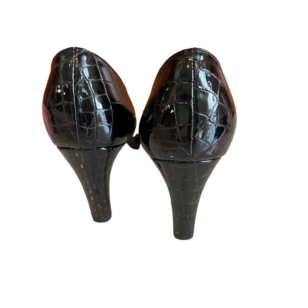 Stuart Weitzman Croc Embossed Open Toe Heels Blac… - image 5